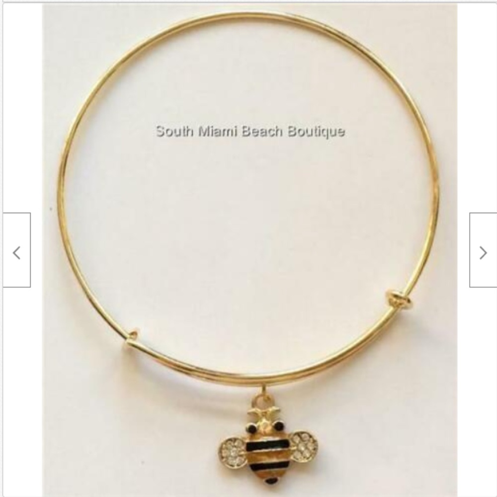Gold Plated Bumble Bee Wire Charm Bracelet Crystal Enamel Insect Jewelry Bug